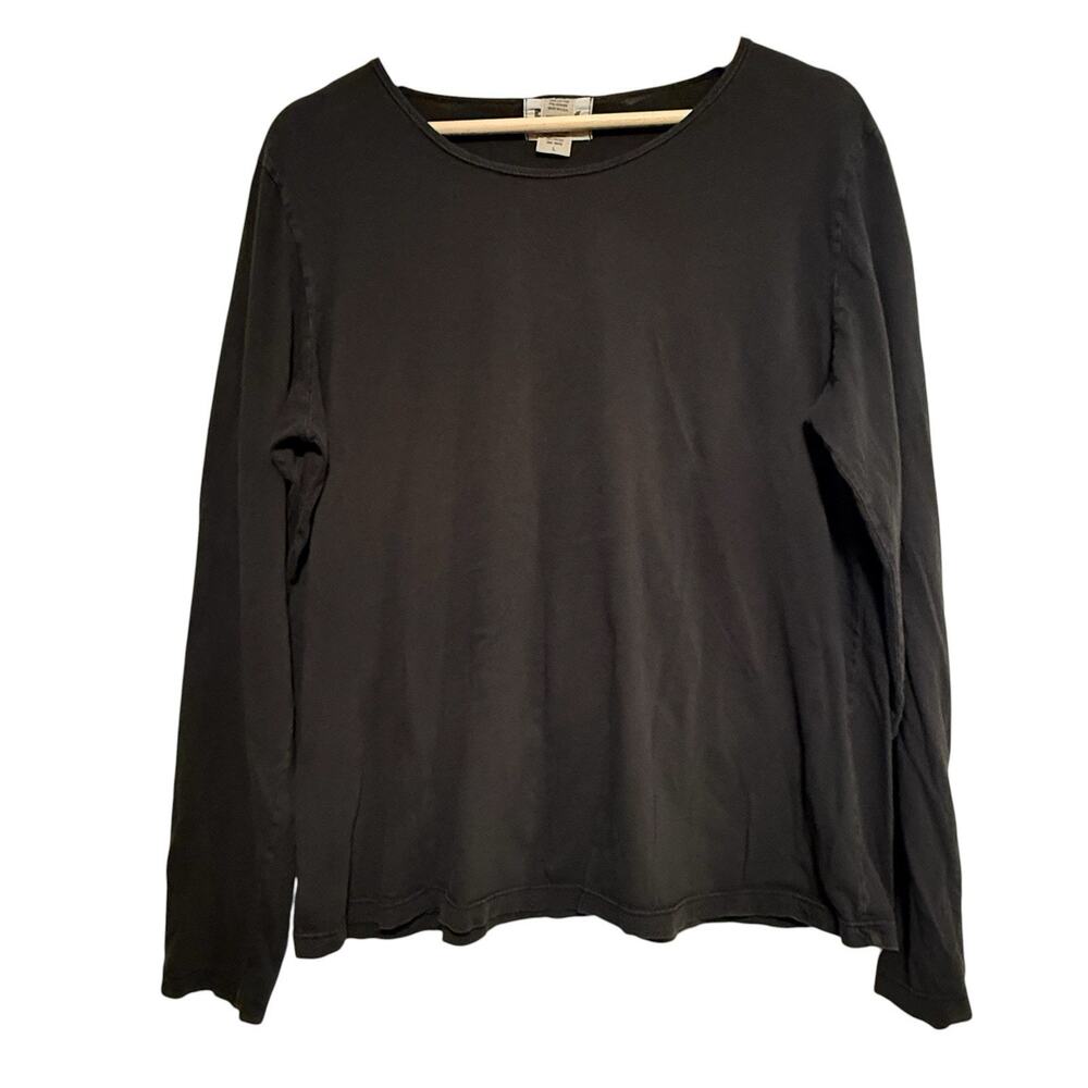 FLAX 100% Cotton SIZE LARGE Womens L/S Basic Top Scoop Neck Shirt Black Staple